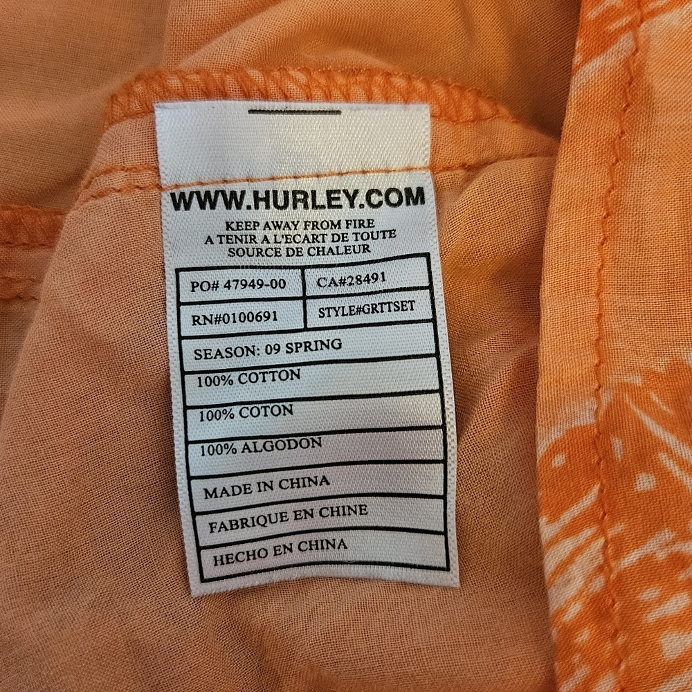 Hurley Cotton Mini Sun Dress Beach Summer Orange Print Size XL - Picture 5 of 12